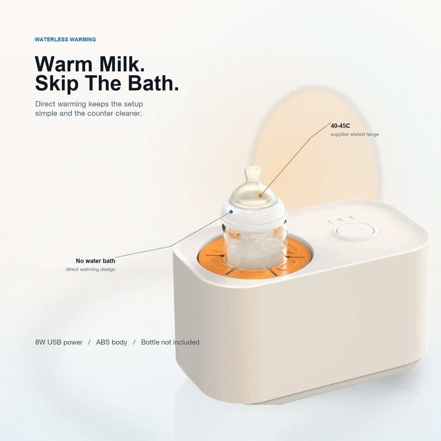 Waterless baby bottle warming feature