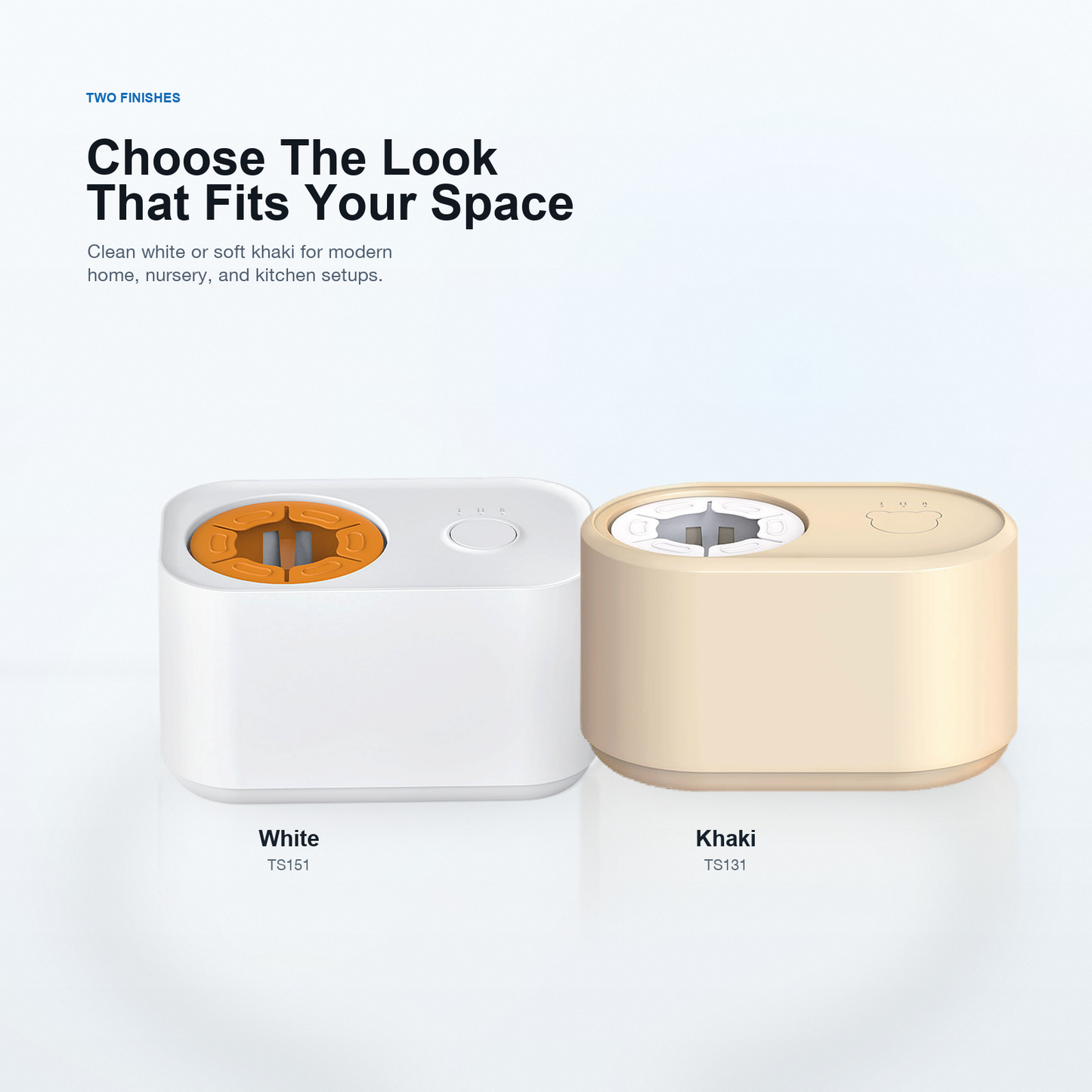 White and khaki bottle warmer color options